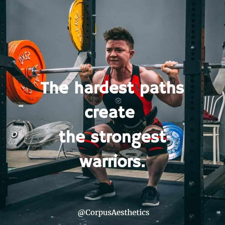 weight lifting motivational quotes, The hardest paths create the strongest warriors, a guy has a weightlifting training